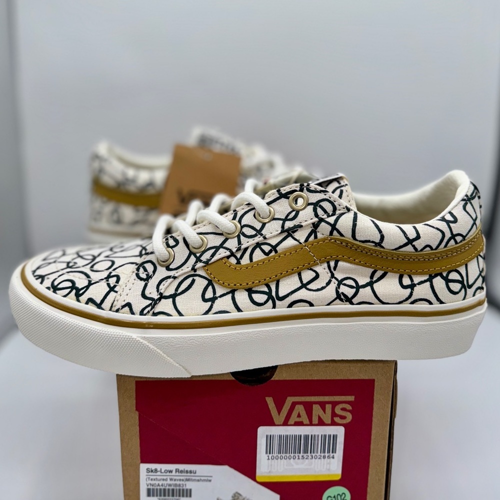 NWT Vans Sk8 Low Reissue Sneakers Textured Waves / Marshmallow Shoes Skate NEW - Picture 4 of 16